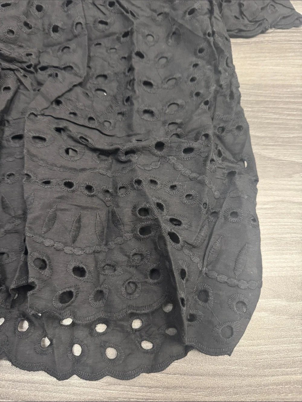 Black Eyelet Midi Dress with Long Sleeves - Women’s Midi Dress